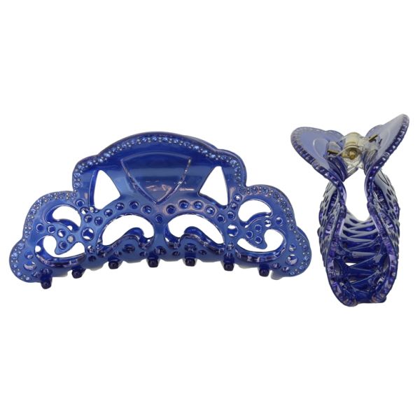 JEWELRY - BRACKET - CLAW HAIR CLIP WITH GLASS CRYSTALS SH090 - FORMS - 10x4.2x2.7cm BLUE (DARK) AND BLUE (LIGHT) - PACKAGE 2pcs.