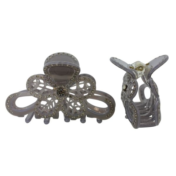 JEWELRY - BRACKET - CLAW HAIR CLIP WITH GLASS CRYSTALS SH091 - FLOWER - 8.4x5x2.7cm GOLD AND GRAY - 1pc.