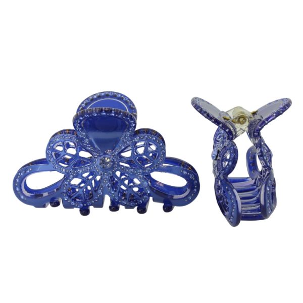 JEWELRY - BRACKET - CLAW HAIR CLIP WITH GLASS CRYSTALS SH091 - FLOWER - 8.4x5x2.7cm BLUE (DARK) AND BLUE (LIGHT) - PACKAGE 2pcs.