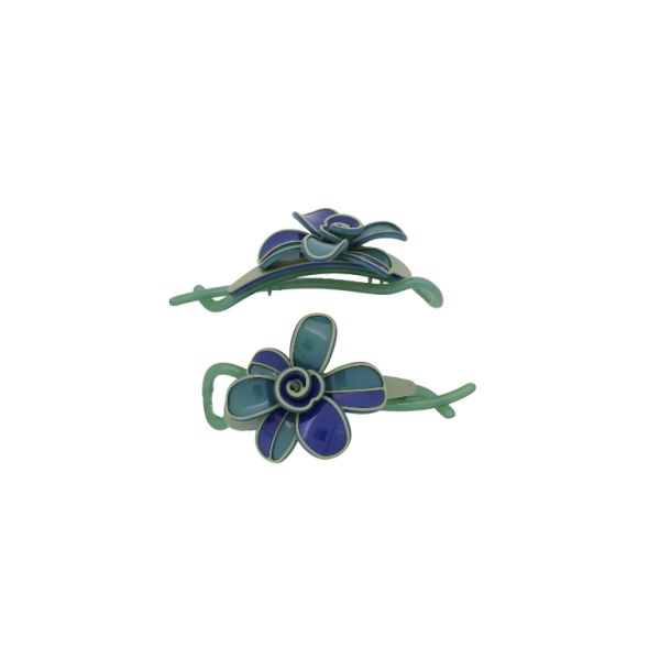 JEWELRY - RESIN BRACKET FOR HAIR SH107 - FLOWER - 11x5.6x2.5cm GREEN (LIGHT)-GREEN (DARK)-BLUE (DARK) - 1pc.