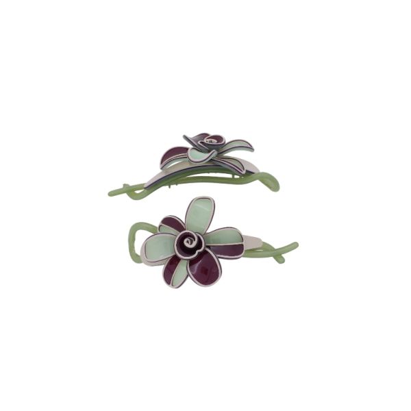 JEWELRY - RESIN BRACKET FOR HAIR SH107 - FLOWER - 11x5.6x2.5cm GREEN-BORDEAUX-ROSE DUST - PACKAGE 2pcs.