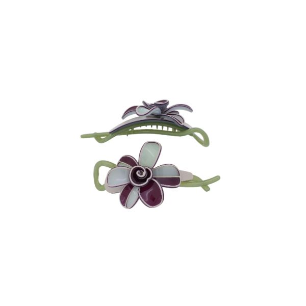 JEWELRY - RESIN BRACKET FOR HAIR SH107 - FLOWER - 11x5.6x2.5cm GREEN-BORDEAUX-BLUE (LIGHT) - 1pc.