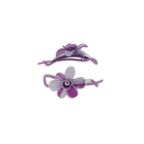 JEWELRY - RESIN BRACKET FOR HAIR SH107 - FLOWER - 11x5.6x2.5cm PURPLE (LIGHT)-PURPLE (DARK)-ECRU (LIGHT) - PACKAGE 2pcs.