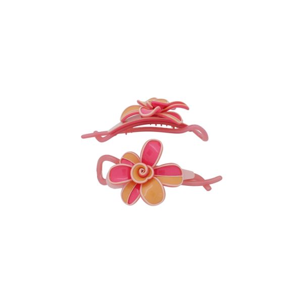 JEWELRY - RESIN BRACKET FOR HAIR SH107 - FLOWER - 11x5.6x2.5cm PINK (LIGHT)-PINK (DARK)-ORANGE - 1pc.