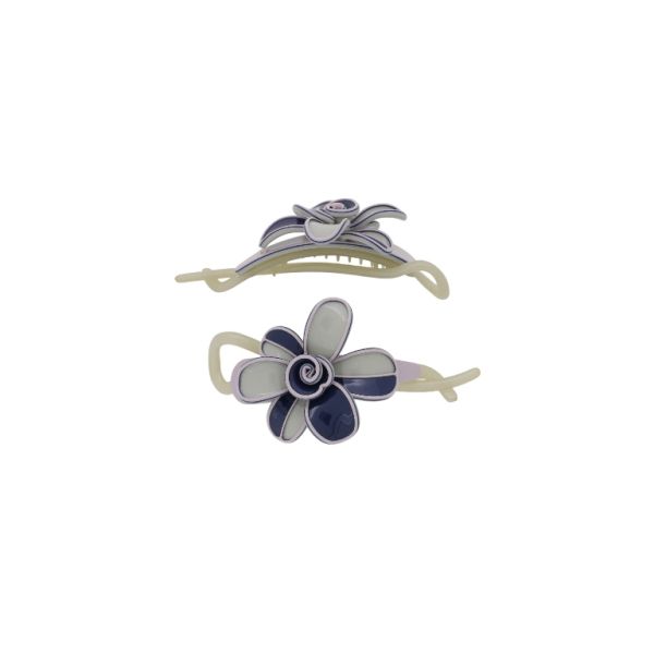 JEWELRY - RESIN BRACKET FOR HAIR SH107 - FLOWER - 11x5.6x2.5cm GRAY-PURPLE (LIGHT)-BLUE (DARK) - PACKAGE 2pcs.