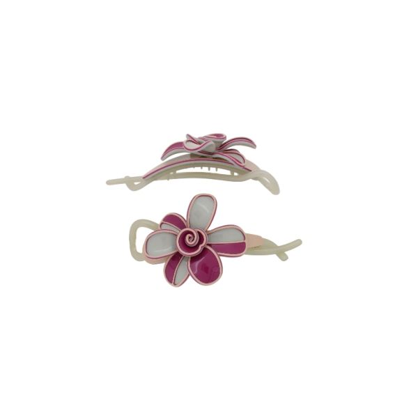 JEWELRY - RESIN BRACKET FOR HAIR SH107 - FLOWER - 11x5.6x2.5cm GRAY-PEACH-CYCLAMEN - 1pc.
