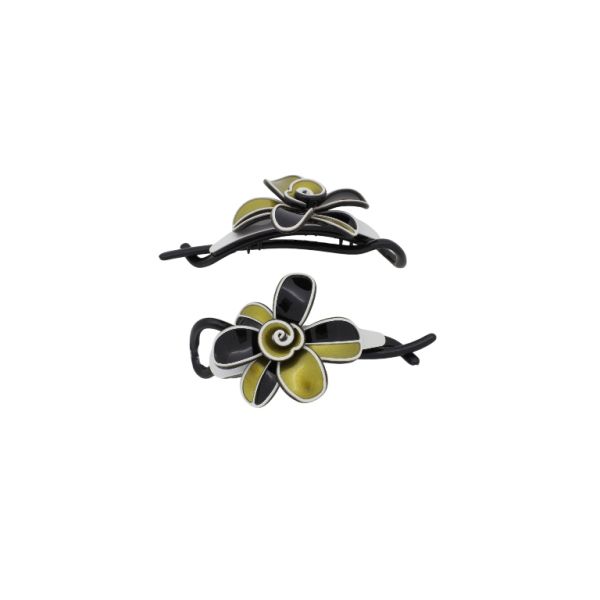 JEWELRY - RESIN BRACKET FOR HAIR SH107 - FLOWER - 11x5.6x2.5cm BLACK-GOLD-WHITE - 1pc.