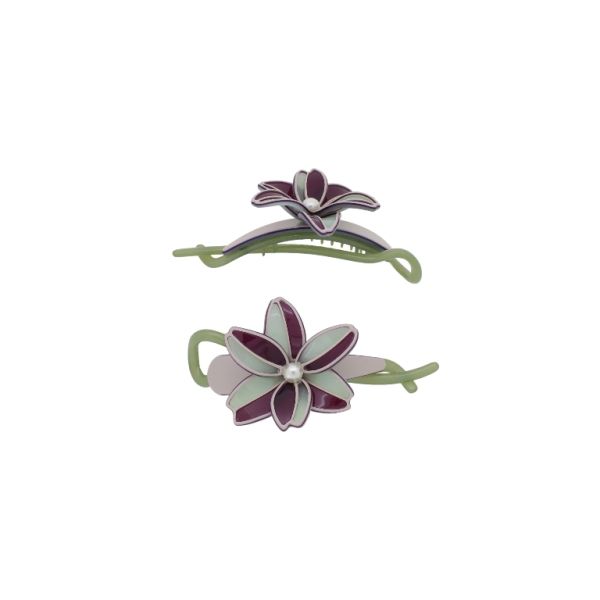JEWELRY - RESIN BRACKET FOR HAIR WITH PEARLS SH106 - FLOWER - 11x5.4x2.4cm BORDEAUX-BEIGE-GREEN - PACKAGE 2pcs.