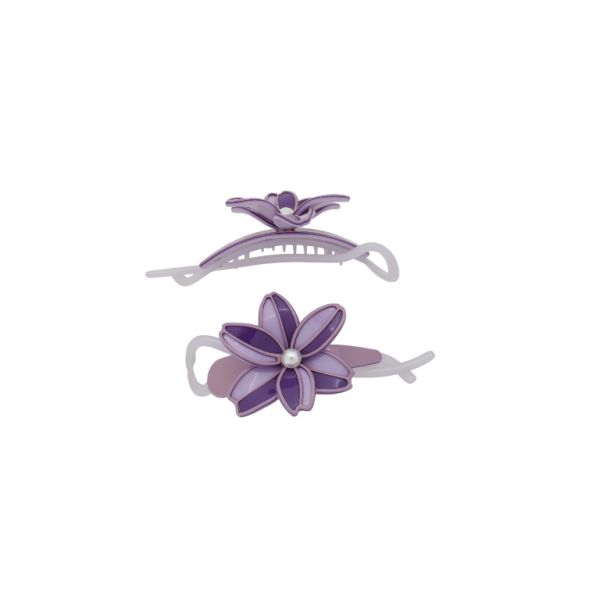 JEWELRY - RESIN BRACKET FOR HAIR WITH PEARLS SH106 - FLOWER - 11x5.4x2.4cm PURPLE (LIGHT)-PURPLE (DARK)-ROSE DUST - 1pc.