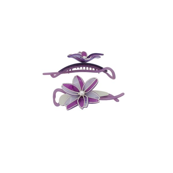 JEWELRY - RESIN BRACKET FOR HAIR WITH PEARLS SH106 - FLOWER - 11x5.4x2.4cm PURPLE (LIGHT)-PURPLE (DARK)-GRAY - PACKAGE 2pcs.