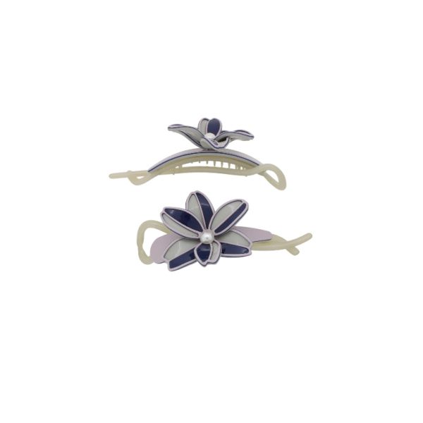 JEWELRY - RESIN BRACKET FOR HAIR WITH PEARLS SH106 - FLOWER - 11x5.4x2.4cm PURPLE (LIGHT)-GRAY-BLUE (DARK) - 1pc.