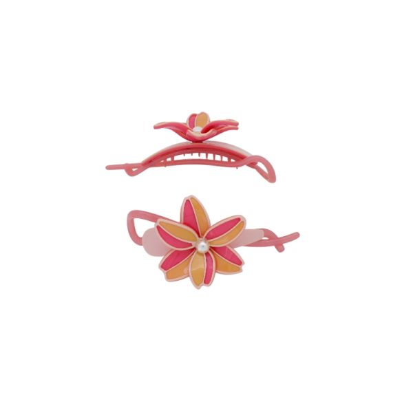 JEWELRY - RESIN BRACKET FOR HAIR WITH PEARLS SH106 - FLOWER - 11x5.4x2.4cm ORANGE -PINK (LIGHT)-PINK (DARK) - 1pc.