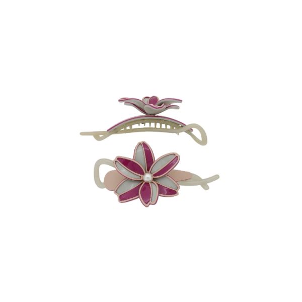 JEWELRY - RESIN BRACKET FOR HAIR WITH PEARLS SH106 - FLOWER - 11x5.4x2.4cm GRAY-CYCLAMEN-PEACH - PACKAGE 2pcs.