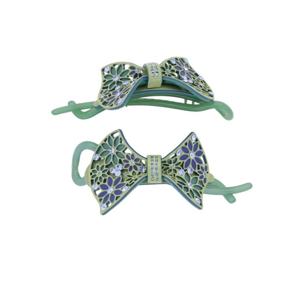 JEWELRY - RESIN BRACKET FOR HAIR WITH GLASS CRYSTALS SH102 - RIBBON - 11x4.9x2.5cm GREEN (DARK)-GREEN (LIGHT)-BLUE (LIGHT) - 1pc.