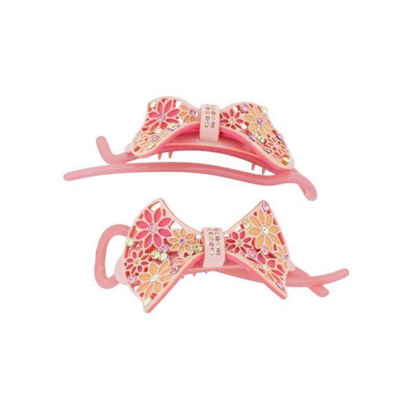 JEWELRY - RESIN BRACKET FOR HAIR WITH GLASS CRYSTALS SH102 - RIBBON - 11x4.9x2.5cm PINK (LIGHT)-PINK (DARK)-ORANGE - PACKAGE 2pcs.