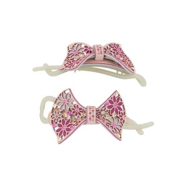 JEWELRY - RESIN BRACKET FOR HAIR WITH GLASS CRYSTALS SH102 - RIBBON - 11x4.9x2.5cm PINK (LIGHT)-CYCLAMEN-GRAY - PACKAGE 2pcs.