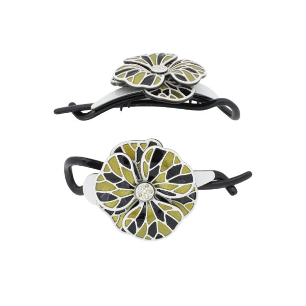 JEWELRY - RESIN BRACKET FOR HAIR WITH GLASS CRYSTALS SH103 - FLOWER - 11x5.4x2.4cm WHITE-GOLD-BLACK - 1pc.