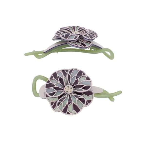 JEWELRY - RESIN BRACKET FOR HAIR WITH GLASS CRYSTALS SH103 - FLOWER - 11x5.4x2.4cm GREEN-BORDEAUX-PURPLE (LIGHT) - PACKAGE 2pcs.