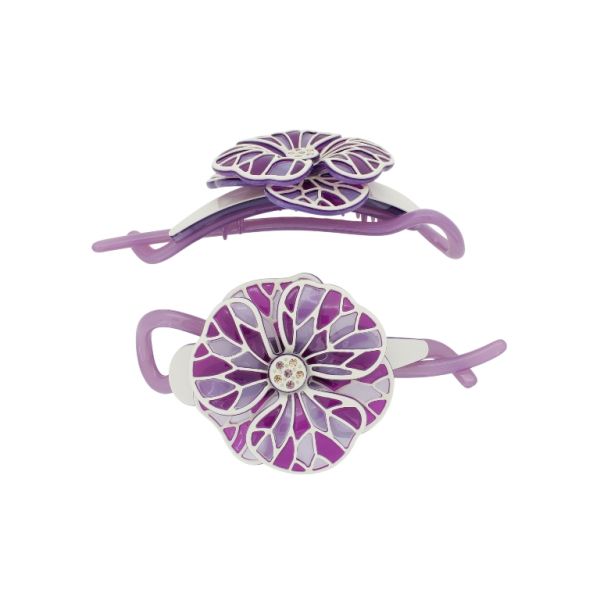 JEWELRY - RESIN BRACKET FOR HAIR WITH GLASS CRYSTALS SH103 - FLOWER - 11x5.4x2.4cm PURPLE (LIGHT)-PURPLE (DARK)-BEIGE - 1pc.