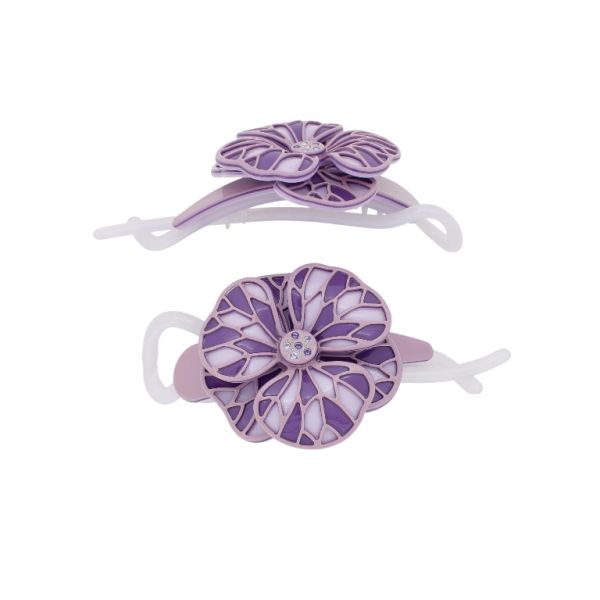 JEWELRY - RESIN BRACKET FOR HAIR WITH GLASS CRYSTALS SH103 - FLOWER - 11x5.4x2.4cm PURPLE (LIGHT)-PURPLE (DARK)-ROSE DUST - PACKAGE 2pcs.