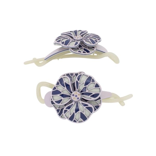 JEWELRY - RESIN BRACKET FOR HAIR WITH GLASS CRYSTALS SH103 - FLOWER - 11x5.4x2.4cm PURPLE (LIGHT)-BLUE (DARK)-GRAY - PACKAGE 2pcs.