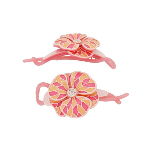 JEWELRY - RESIN BRACKET FOR HAIR WITH GLASS CRYSTALS SH103 - FLOWER - 11x5.4x2.4cm PINK (LIGHT)-PINK (DARK)-ORANGE - 1pc.