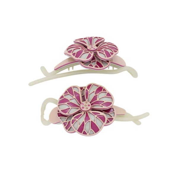 JEWELRY - RESIN BRACKET FOR HAIR WITH GLASS CRYSTALS SH103 - FLOWER - 11x5.4x2.4cm PINK (LIGHT)-CYCLAMEN-BEIGE - 1pc.