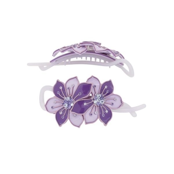 JEWELRY - RESIN BRACKET FOR HAIR WITH GLASS CRYSTALS SH104 - FLOWERS - 11x4.8x2.4cm PURPLE (LIGHT)-PURPLE (DARK)-ROSE DUST - PACKAGE 2pcs.