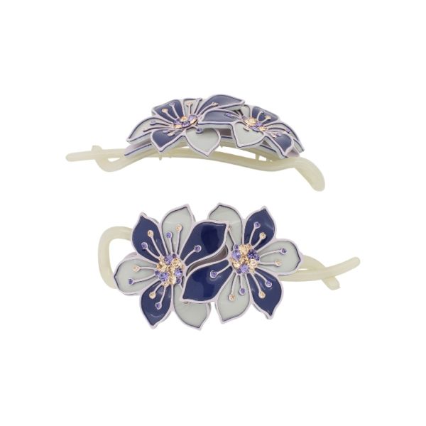 JEWELRY - RESIN BRACKET FOR HAIR WITH GLASS CRYSTALS SH104 - FLOWERS - 11x4.8x2.4cm PURPLE (LIGHT)-BLUE (DARK)-GRAY - PACKAGE 2pcs.