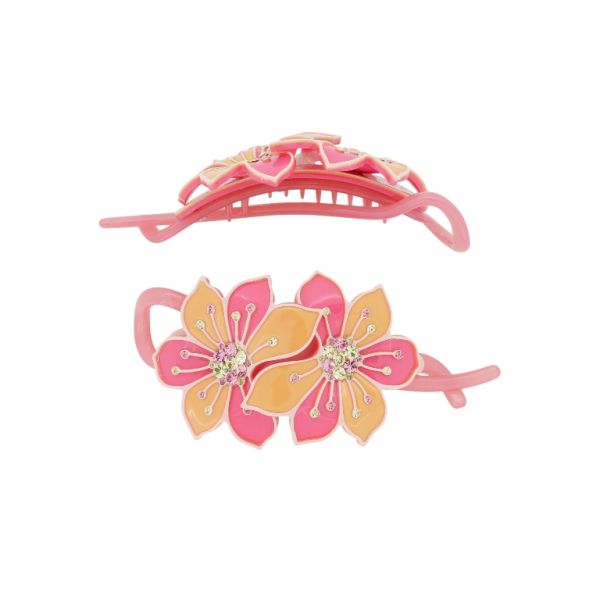 JEWELRY - RESIN BRACKET FOR HAIR WITH GLASS CRYSTALS SH104 - FLOWERS - 11x4.8x2.4cm PINK (LIGHT)-PINK (DARK)-ORANGE - 1pc.
