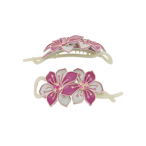 JEWELRY - RESIN BRACKET FOR HAIR WITH GLASS CRYSTALS SH104 - FLOWERS - 11x4.8x2.4cm CYCLAMEN-PINK (LIGHT)-GRAY - PACKAGE 2pcs.