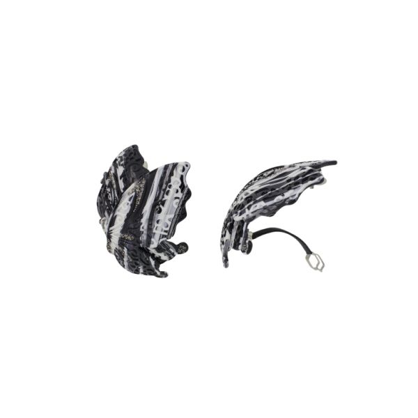JEWELRY - BRACKET FOR HAIR WITH GLASS CRYSTALS SH094 - BUTTERFLY - 9.0x6.7x1.7cm WHITE AND BLACK - PACKAGE 2pcs.