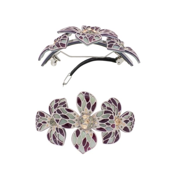 БИЖУТЕРИЯ - ШНОЛА ЗА КОСА СЪС СТЪКЛЕНИ КРИСТАЛИ SH101 - ЦВЕТЯ - 10.5х5.8х2.4см БЕЖОВО-БОРДО-ЗЕЛЕНО - 1 бр.