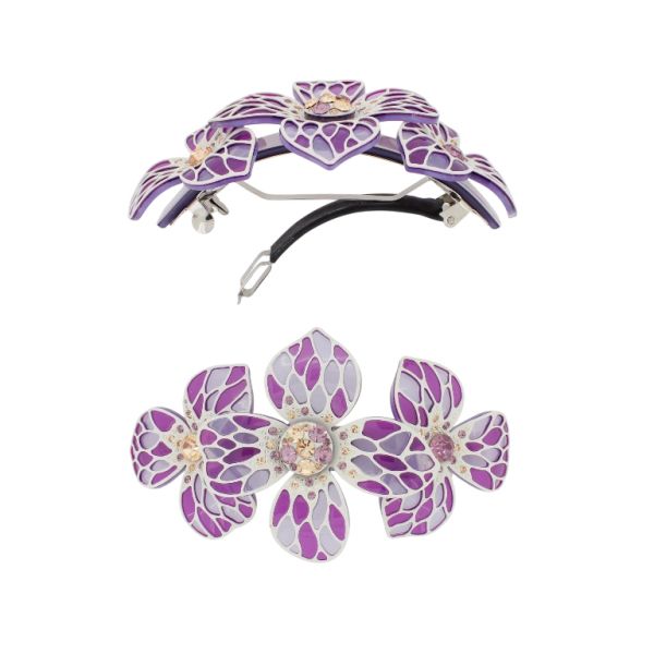 БИЖУТЕРИЯ - ШНОЛА ЗА КОСА СЪС СТЪКЛЕНИ КРИСТАЛИ SH101 - ЦВЕТЯ - 10.5х5.8х2.4см БЯЛО-ЛИЛВО СВ.-ЛИЛАВО Т.- 1 бр.