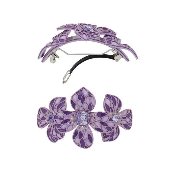 БИЖУТЕРИЯ - ШНОЛА ЗА КОСА СЪС СТЪКЛЕНИ КРИСТАЛИ SH101 - ЦВЕТЯ - 10.5х5.8х2.4см ЛИЛАВО-СВ.-ЛИЛАВО Т. - 1 бр.