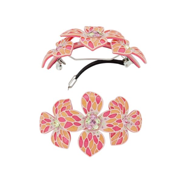 БИЖУТЕРИЯ - ШНОЛА ЗА КОСА СЪС СТЪКЛЕНИ КРИСТАЛИ SH101 - ЦВЕТЯ - 10.5х5.8х2.4см РОЗОВО СВ.-РОЗОВО Т.-ОРАНЖЕВО- 1 бр.