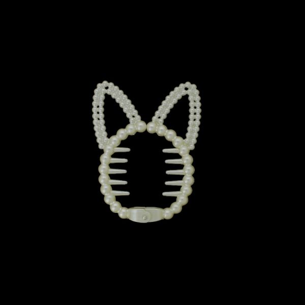 JEWELRY - ACCESSORY FOR HAIR - ACCESSORIES FOR BUN - MODEL 02 - CAT - 5.8x8.4x1.6cm NICKEL AND ECRU - PACKAGE 3pcs.