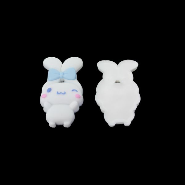 ПЛАСТМАСОВИ МЪНИСТА - ГУМЕНИ 3D - ЗА ЗАЛЕПВАНЕ - ЗАЕК 13 С ПАНДЕЛКА - 33х53х8мм БЯЛО-СИНЬО СВ.-РОЗОВО - ПАКЕТ 10 бр.