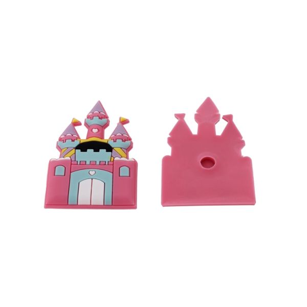 ПЛАСТМАСОВИ МЪНИСТА - ГУМЕНИ 3D - ЗА ЗАЛЕПВАНЕ - ЗАМЪК 01 - 38х53х4мм РОЗОВО-ТЮРКОАЗ-ЖЪЛТО - ПАКЕТ 20 бр.