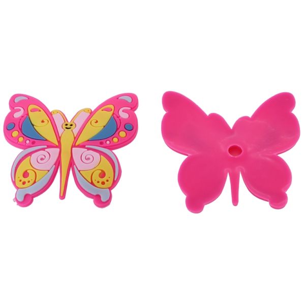 ПЛАСТМАСОВИ МЪНИСТА - ГУМЕНИ 3D - ЗА ЗАЛЕПВАНЕ - ПЕПЕРУДА 02 - 60х65х3мм РОЗОВО ЕЛ.-ЖЪЛТО-СИНЬО - ПАКЕТ 20 бр.