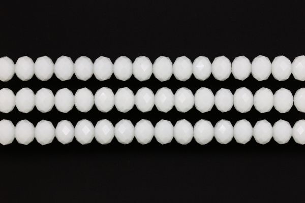 GLASS BEADS - FACETED RONDELLE CRYSTALS - 10x8mm - OPAQUE - WHITE 048 - STRING (70pcs.) Hole-1.5mm