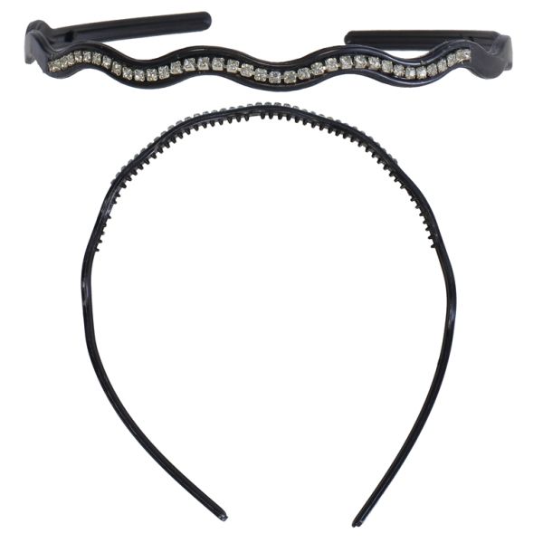 JEWELRY - ACCESSORY FOR HAIR - TIARA WITH CRYSTALS D035 - PLASTIC AND GLASS - BLACK-NICKEL-WHITE - 1pc.