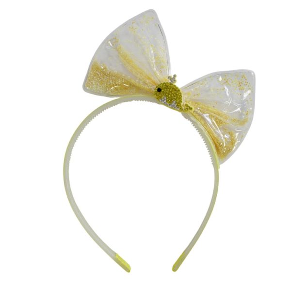 JEWELRY - ACCESSORY FOR HAIR - TIARA WITH RIBBON D038 - PLASTIC AND SATIN RIPS - WHITE-YELLOW (LIGHT)-YELLOW - 1pc.