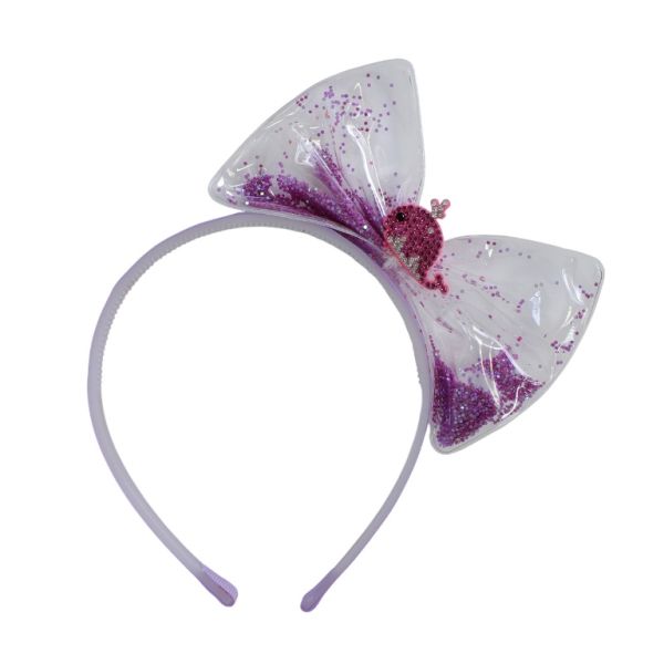 JEWELRY - ACCESSORY FOR HAIR - TIARA WITH RIBBON D038 - PLASTIC AND SATIN RIPS - WHITE-PURPLE (LIGHT)-CYCLAMEN - 1pc.