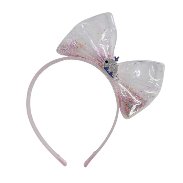 JEWELRY - ACCESSORY FOR HAIR - TIARA WITH RIBBON D038 - PLASTIC AND SATIN RIPS - WHITE-PINK (LIGHT)-MIX - 1pc.