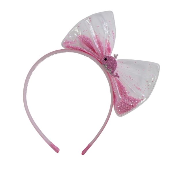 JEWELRY - ACCESSORY FOR HAIR - TIARA WITH RIBBON D038 - PLASTIC AND SATIN RIPS - WHITE-PINK-PINK (DARK) - PACKAGE 3pcs.