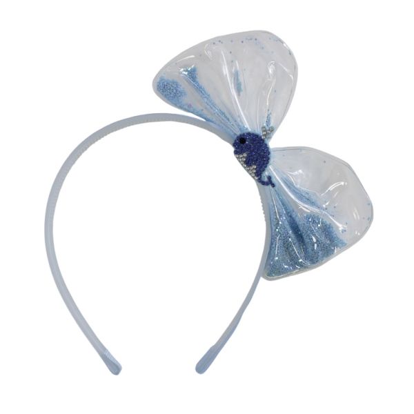 JEWELRY - ACCESSORY FOR HAIR - TIARA WITH RIBBON D038 - PLASTIC AND SATIN RIPS - WHITE-BLUE (LIGHT)-BLUE (DARK) - 1pc.