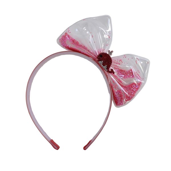 JEWELRY - ACCESSORY FOR HAIR - TIARA WITH RIBBON D038 - PLASTIC AND SATIN RIPS - WHITE-RED-RED (DARK) - PACKAGE 3pcs.