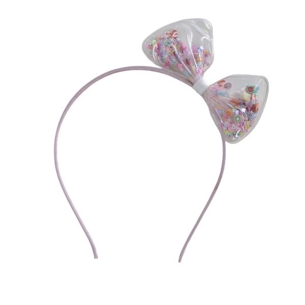 JEWELRY - ACCESSORY FOR HAIR - TIARA WITH RIBBON D039 - METAL AND SATIN - PINK (LIGHT)-WHITE-MIX - 1pc.