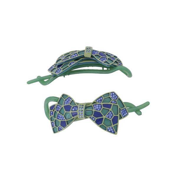 JEWELRY - RESIN BRACKET FOR HAIR WITH GLASS CRYSTALS SH108 - RIBBON - 10.5x4.0x2.6cm GREEN (DARK)-GREEN (LIGHT)-BLUE (DARK) - PACKAGE 2pcs.